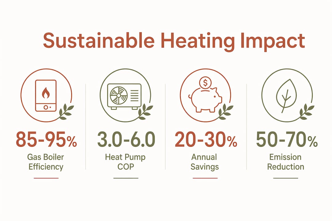 Infographic showing efficiency and savings statistics of heating systems