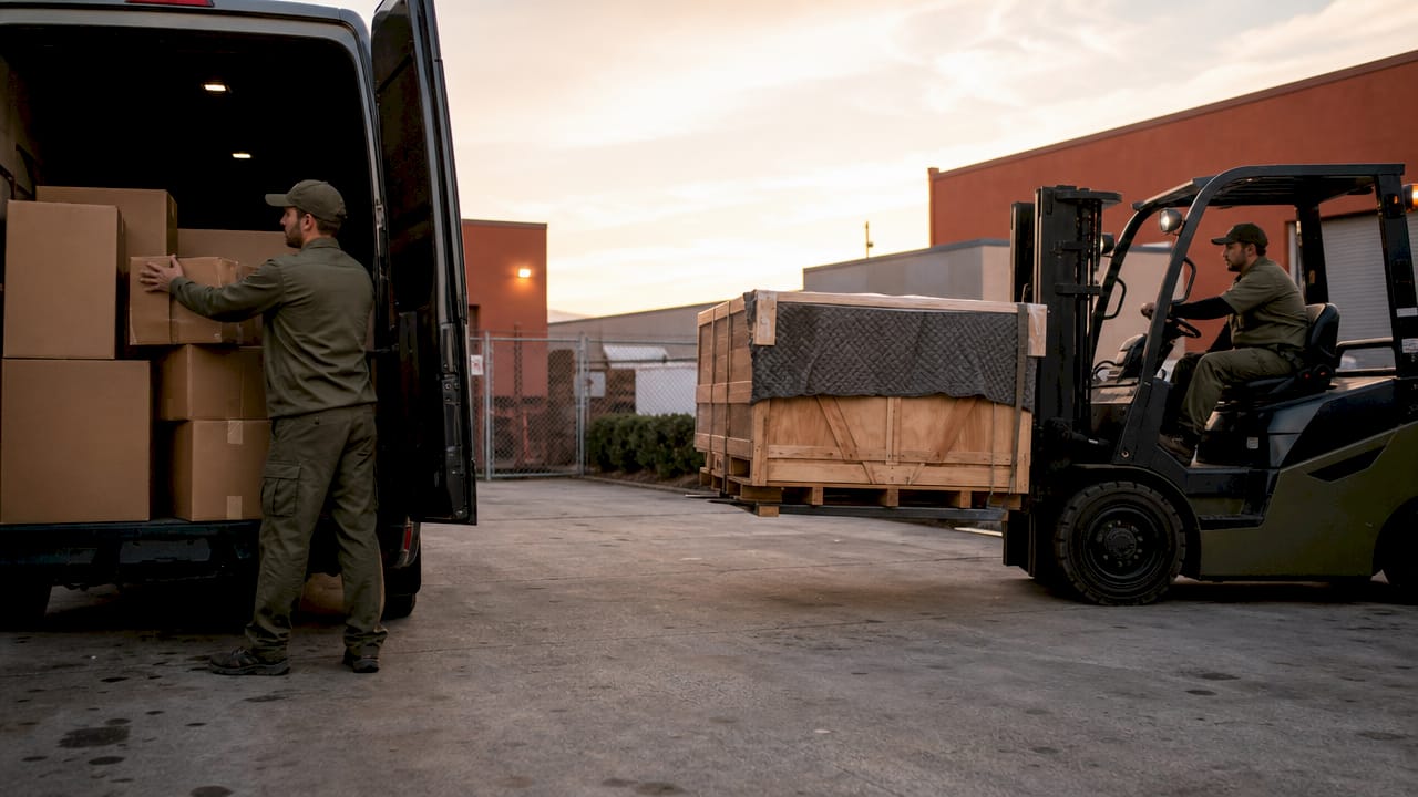 Delivery warehouse handling fireplace parcel and freight