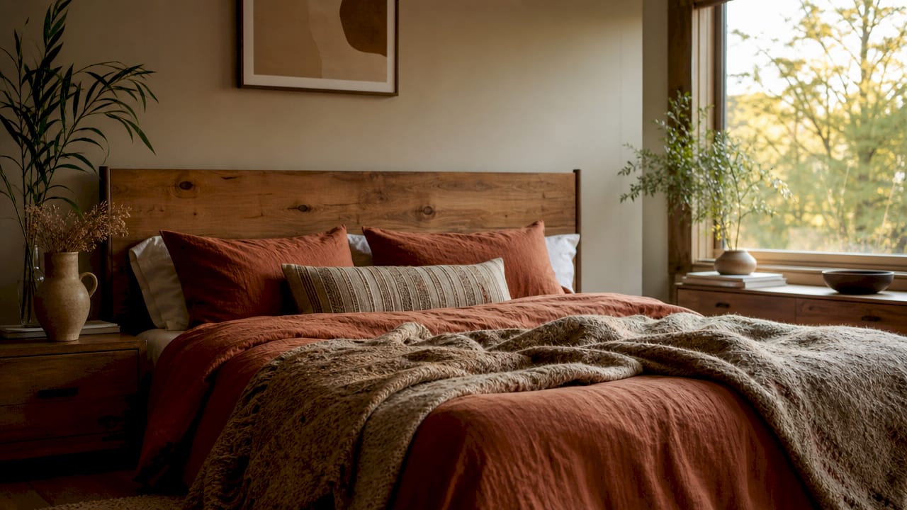 Natural wood and wool textures in cozy home