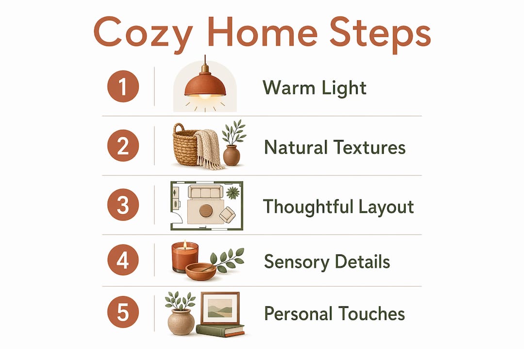 Infographic showing steps to create cozy home atmosphere