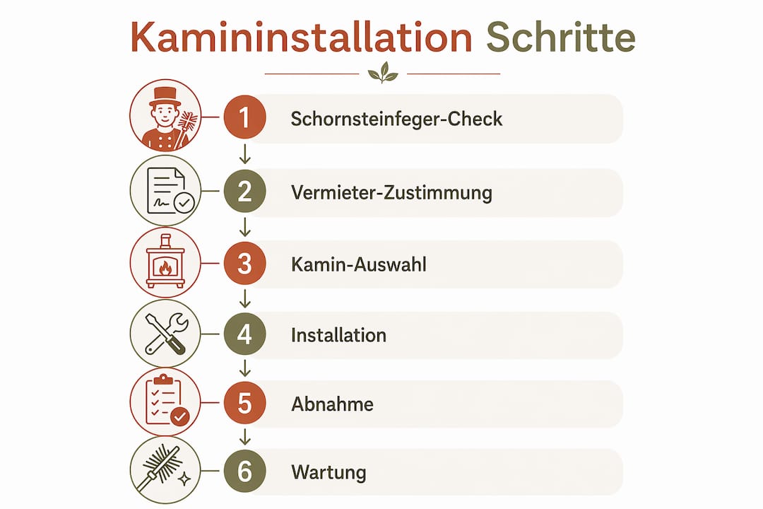 Der Ablauf einer Kaminmontage anschaulich in einer Infografik dargestellt