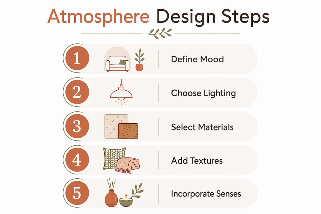 Infographic showing five steps to design home atmosphere