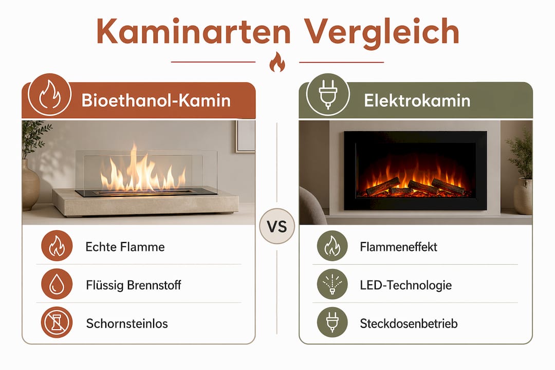Infografik: Bioethanol-Kamin oder Elektrokamin – ein direkter Vergleich