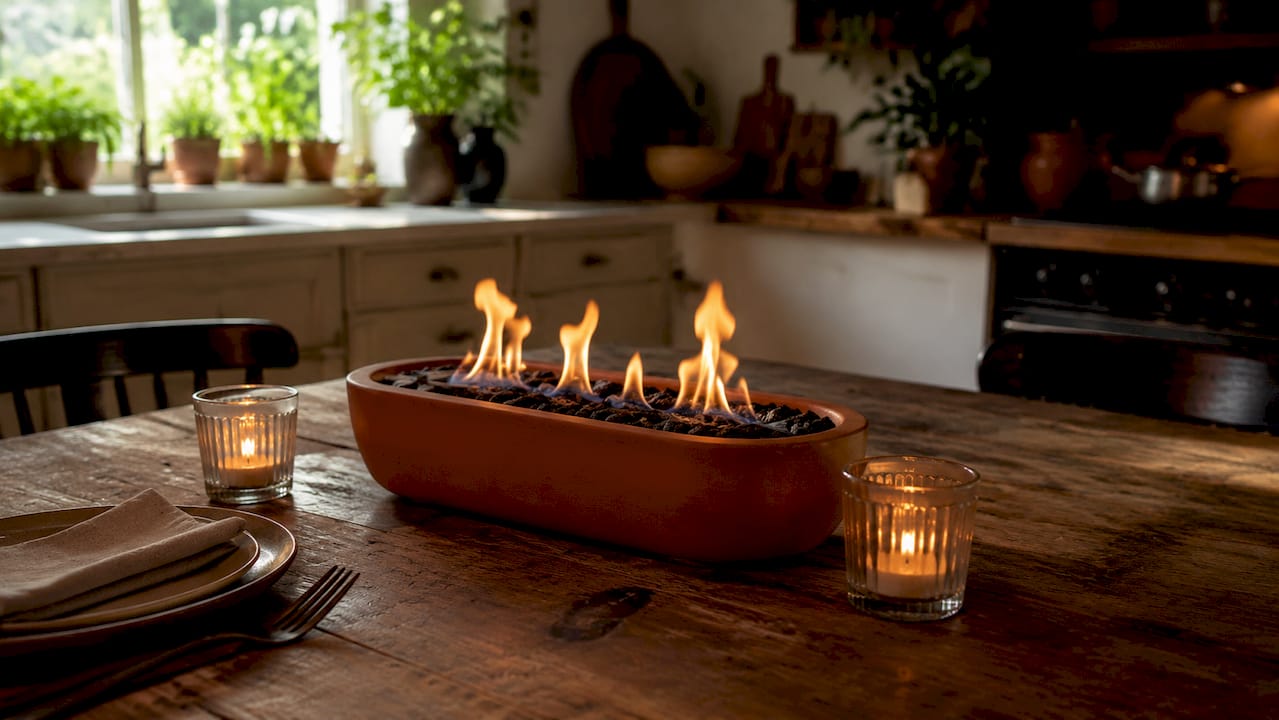 Tabletop fire compared to candles on dining table