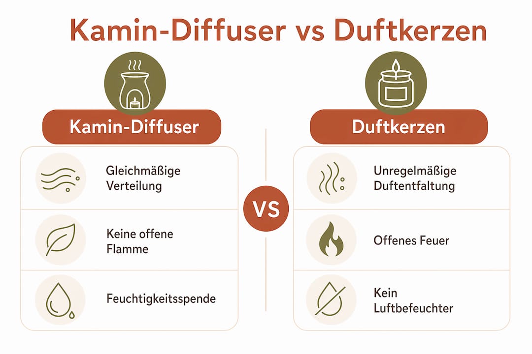 Vergleichsgrafik: Kamin-Diffuser oder Duftkerze – welches passt besser zu Ihnen?