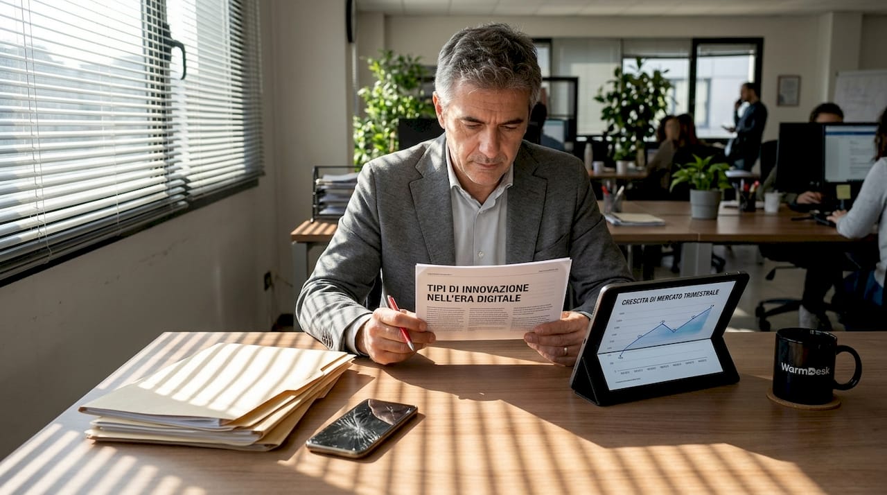 Il responsabile aziendale sta analizzando il report sulle innovazioni introdotte in azienda.