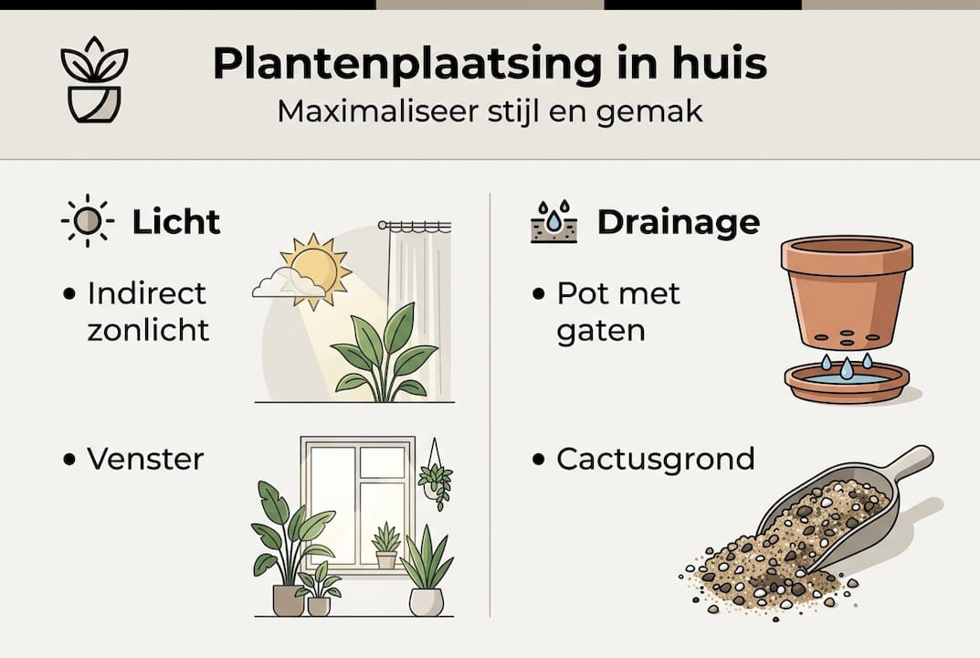 Infographic: waar zet je je planten neer? Tips voor de juiste hoeveelheid licht en een goede afwatering