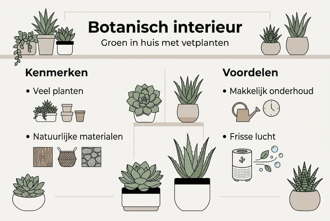 Infographic: de kenmerken en pluspunten van een botanisch interieur op een rij