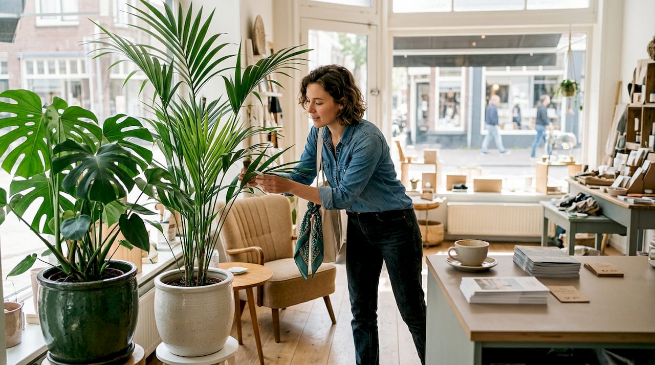 Grote kamerplanten geven een modern winkelinterieur direct meer uitstraling.