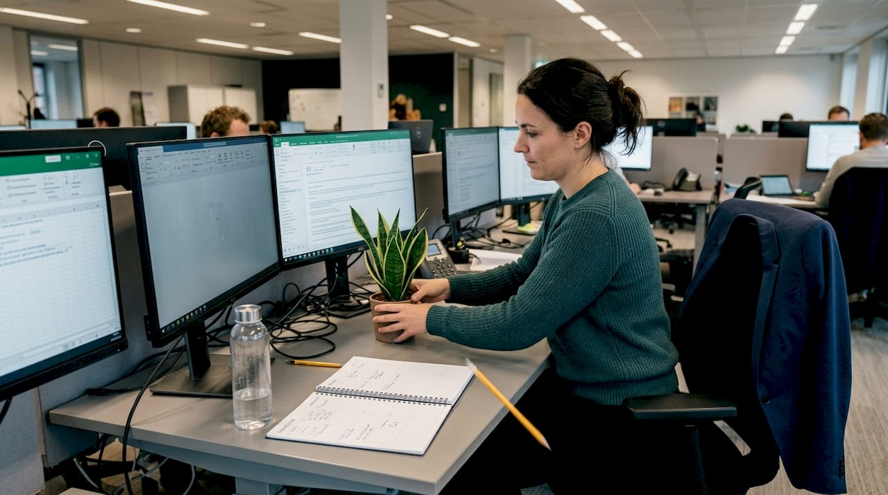 Sansevieria als kantoorplant op het bureau van een medewerker