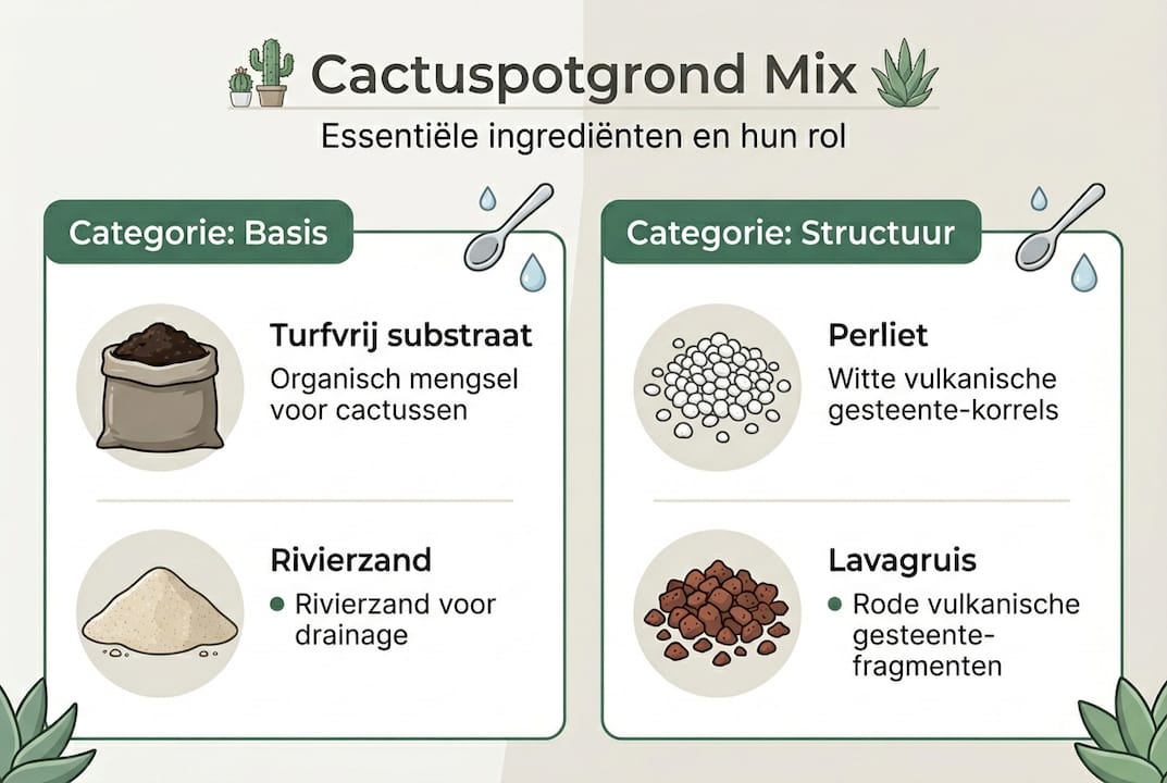 Overzicht van de belangrijkste ingrediënten voor een goede cactuspotgrond (infographic)