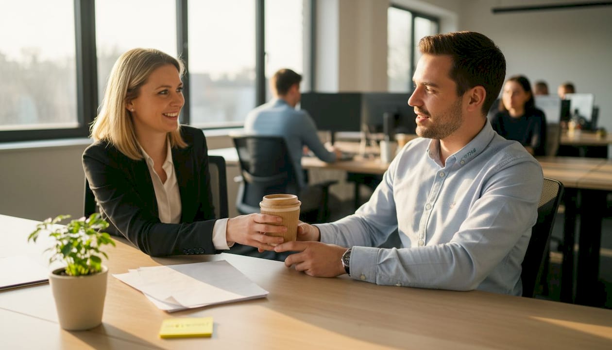 Collega verrast medewerker met een duurzaam cadeau