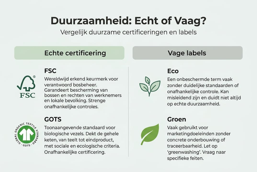 Infographic: betrouwbare versus twijfelachtige duurzaamheidskeurmerken