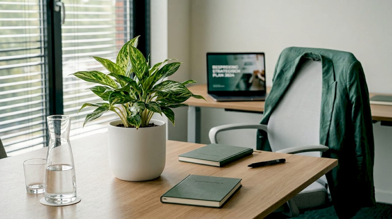 Een Aglaonema op de vergadertafel geeft de kantoorruimte meteen een frisse uitstraling.