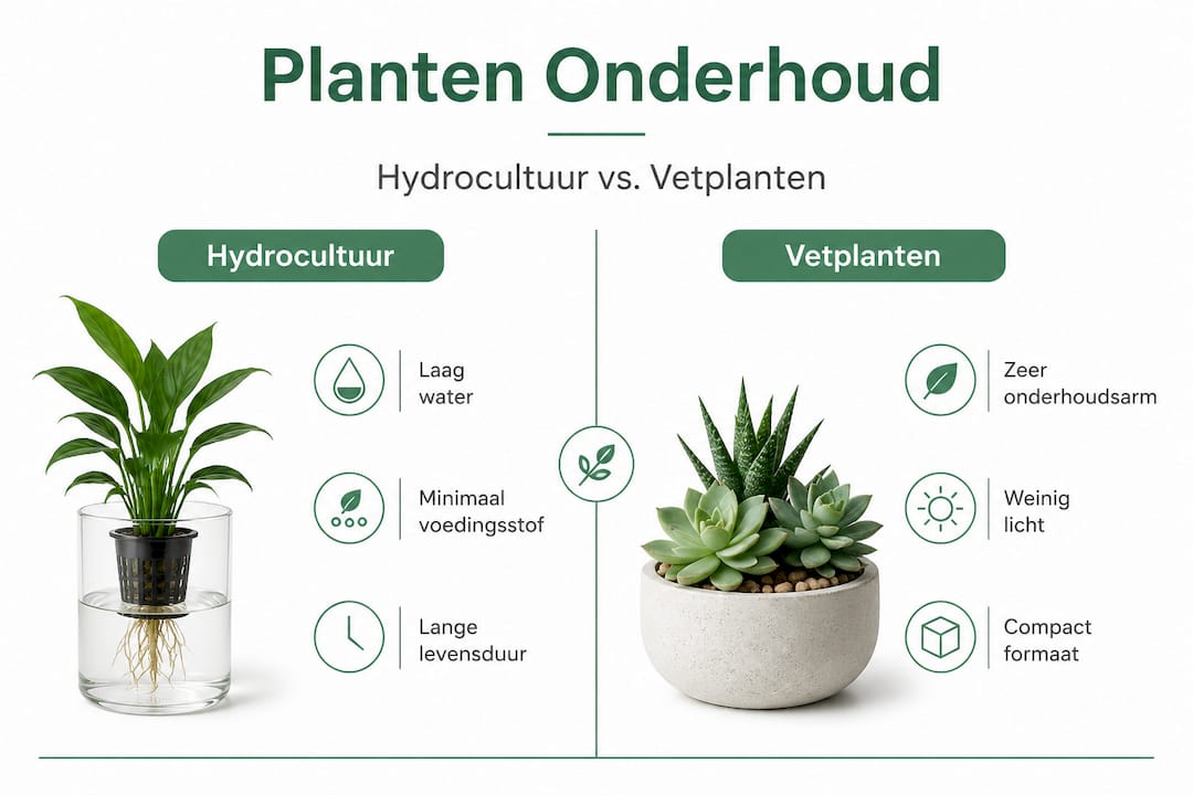 Infographic: het onderhoud van hydrocultuurplanten vergeleken met vetplanten