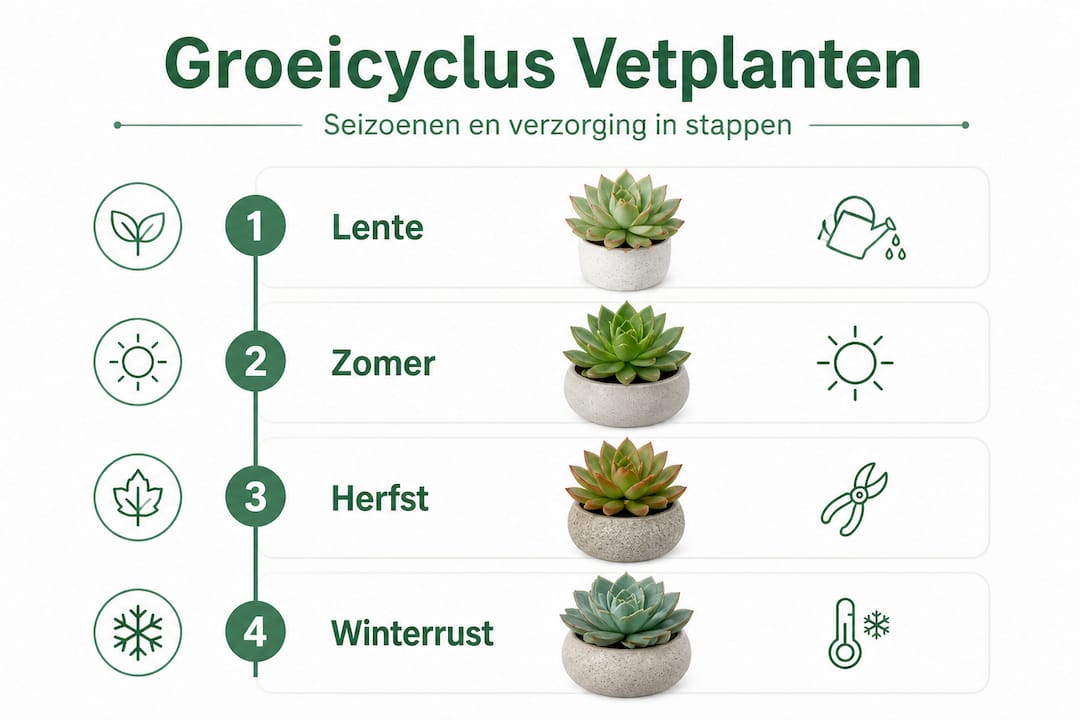 Infographic: de groeifases van vetplanten door het jaar heen