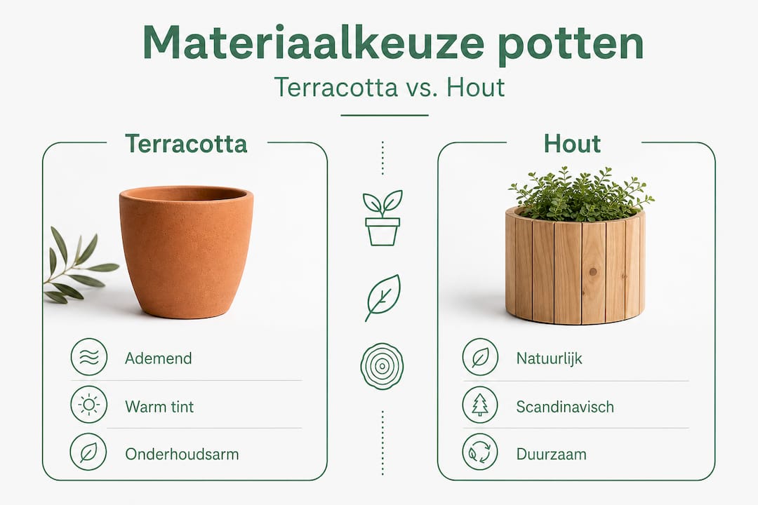 Infographic: terracotta potten versus houten potten – de belangrijkste verschillen op een rij