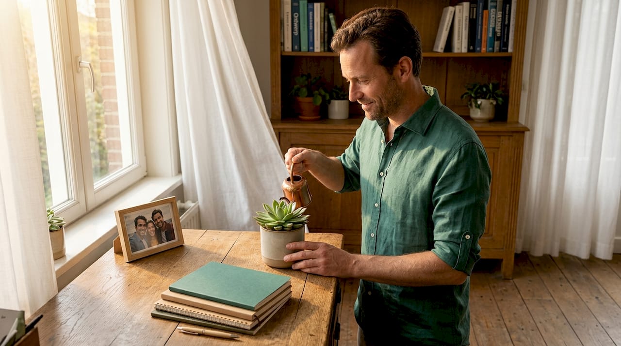 Man geeft zijn vetplantje op kantoor wat extra aandacht