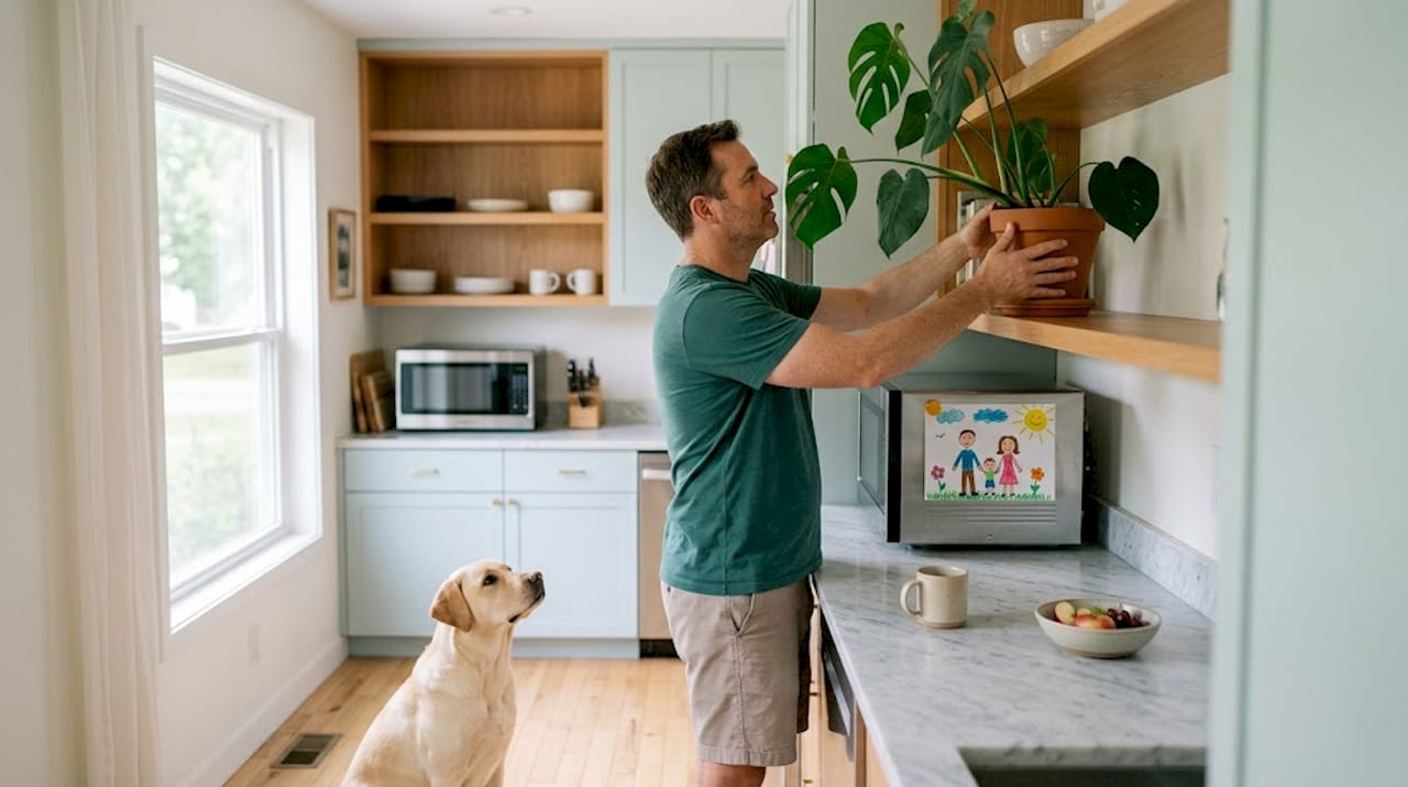Ouders zetten de plant op een plek waar hun huisdier er niet bij kan.