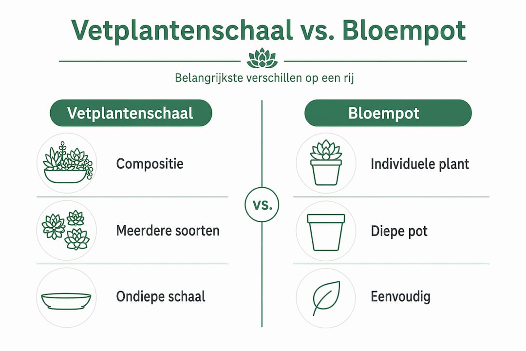 Infographic: Verschil tussen een schaal met vetplanten en een traditionele bloempot