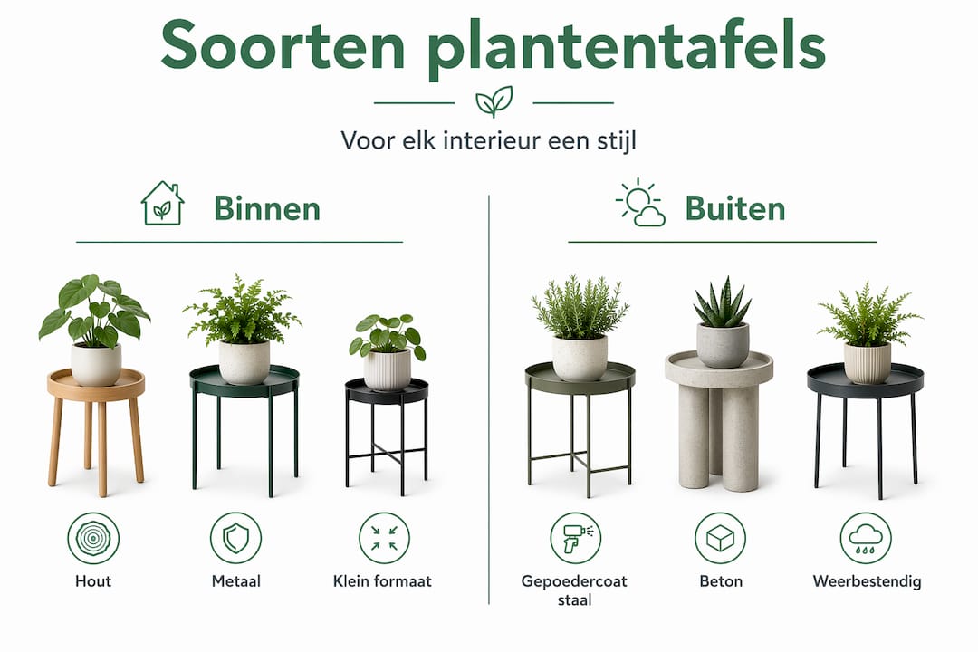 Infographic in twee kolommen met plantentafels voor binnen én buiten