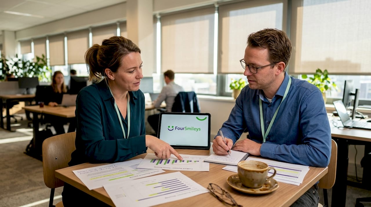 Samen aan tafel bespreken collega’s het feedbackrapport.