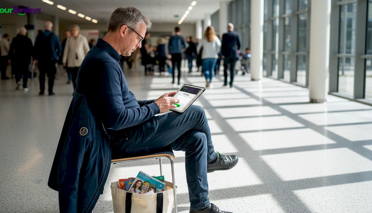 Man meldt zich digitaal aan bij de balie van het ziekenhuis