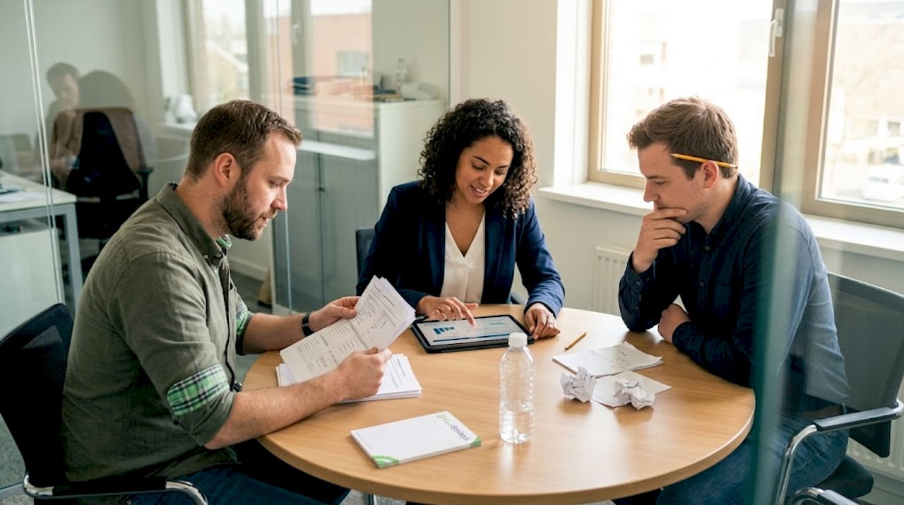 Het team gaat in gesprek over de feedback op de pilotformulieren.