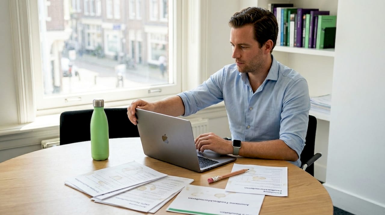 Een HR-manager die de resultaten van het medewerkerstevredenheidsonderzoek onder de loep neemt.