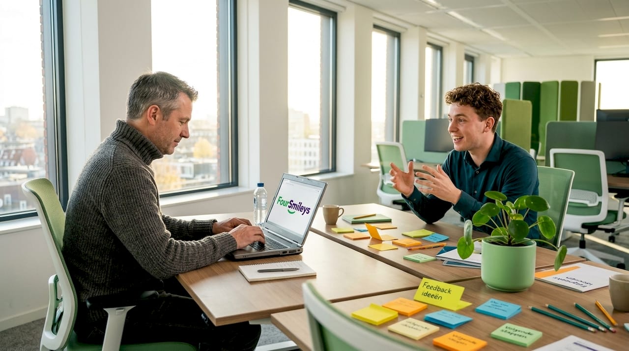 Twee collega’s waarvan de één zichtbaar betrokken is, terwijl de ander er wat minder bij lijkt te zijn.