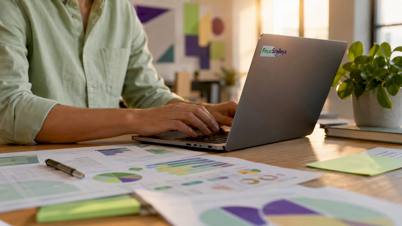 Iemand werkt op een laptop en bekijkt klantgegevens in Excel-bestanden.