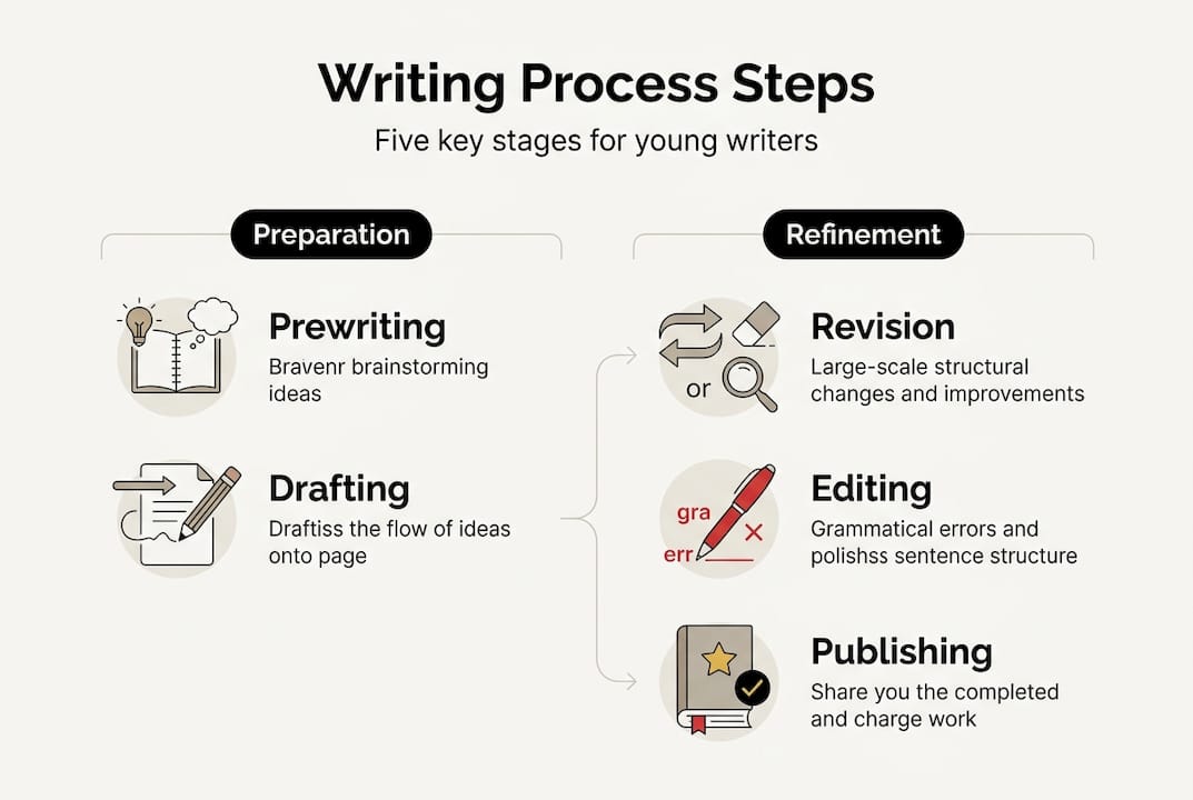 Infographic with five writing process steps labeled