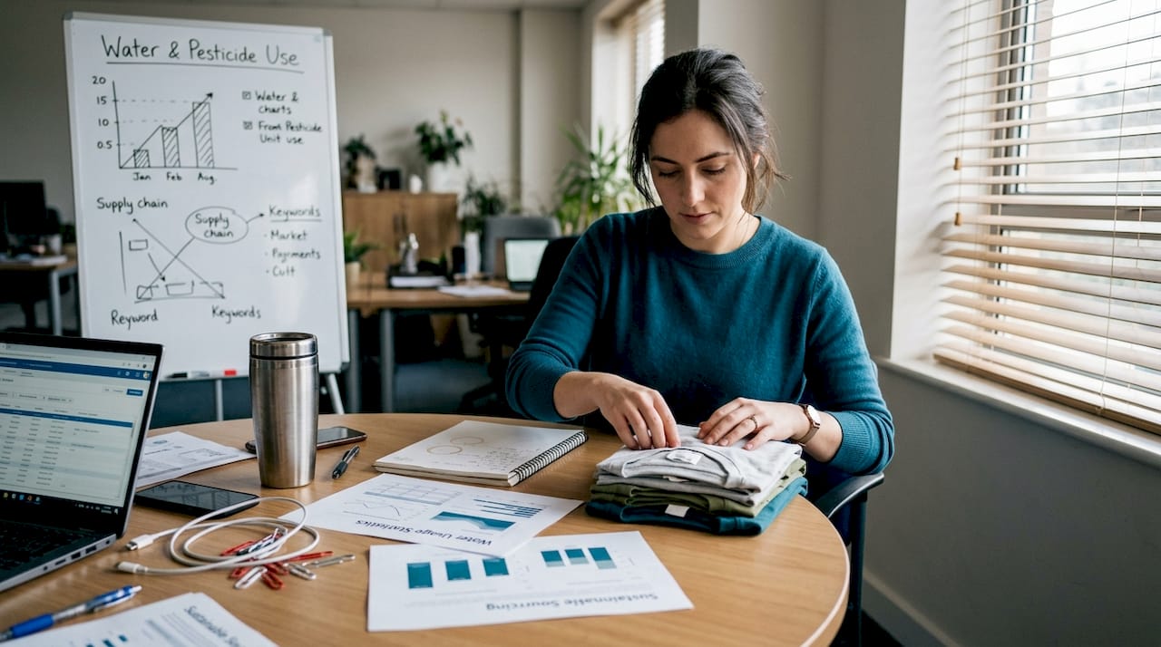 Analyst comparing organic cotton sustainability data