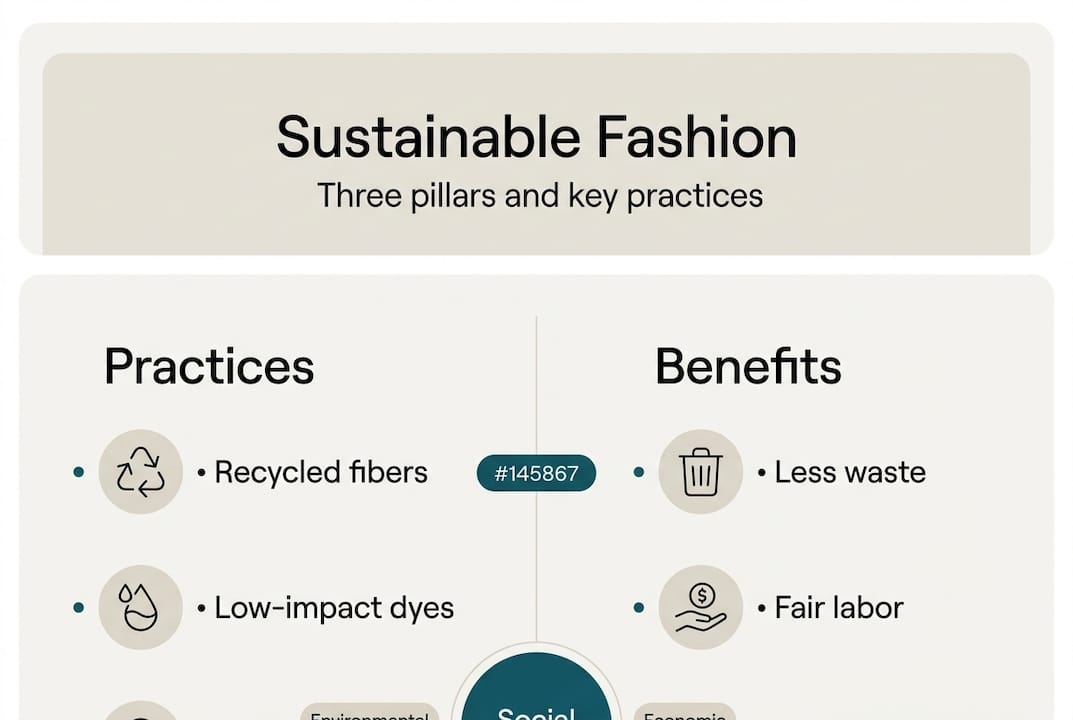 Infographic of sustainable fashion pillars and practices