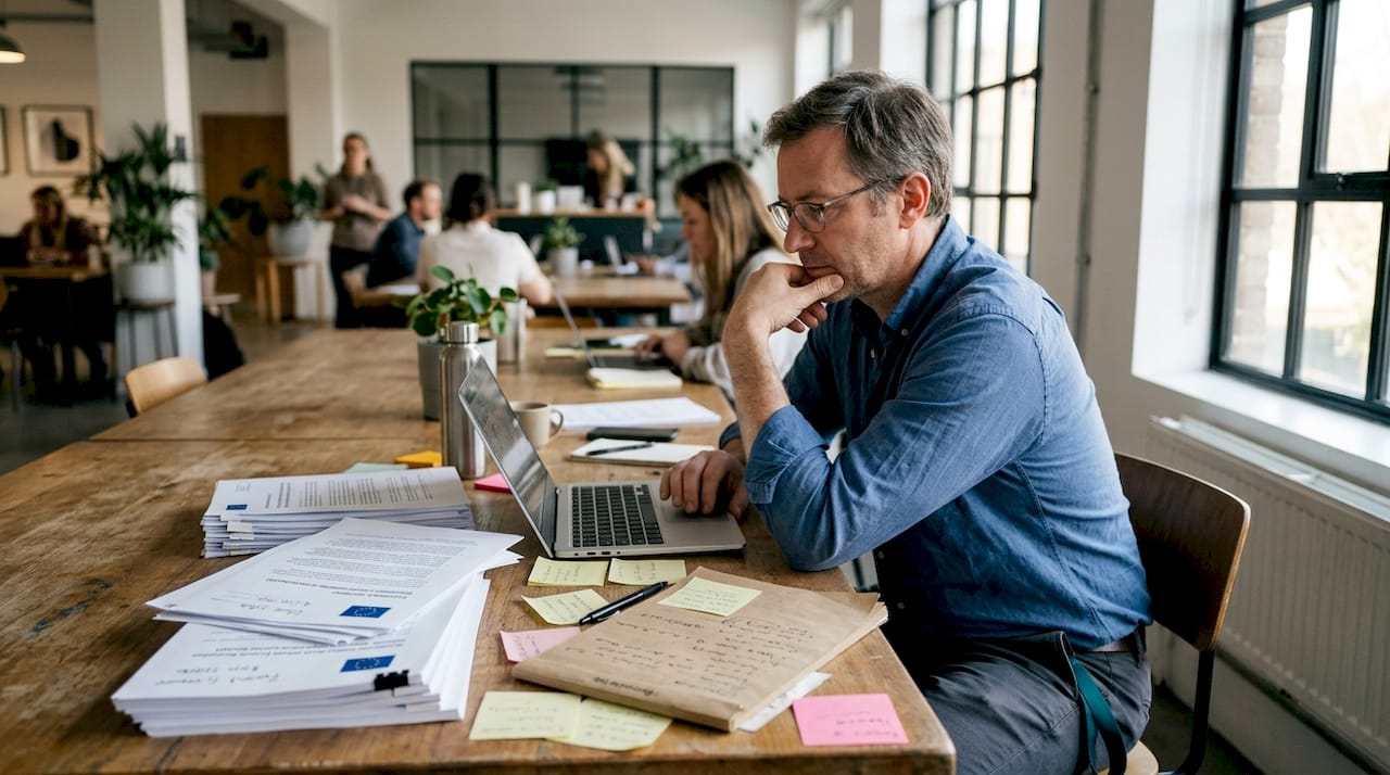 Male policy analyst reviewing clothing regulations