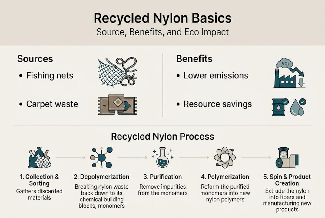 Infographic on recycled nylon sources and benefits