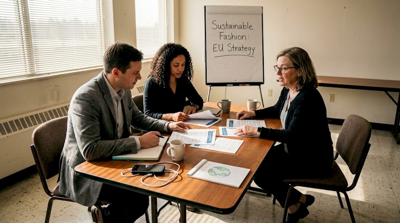 Policy team reviewing sustainable fashion strategy