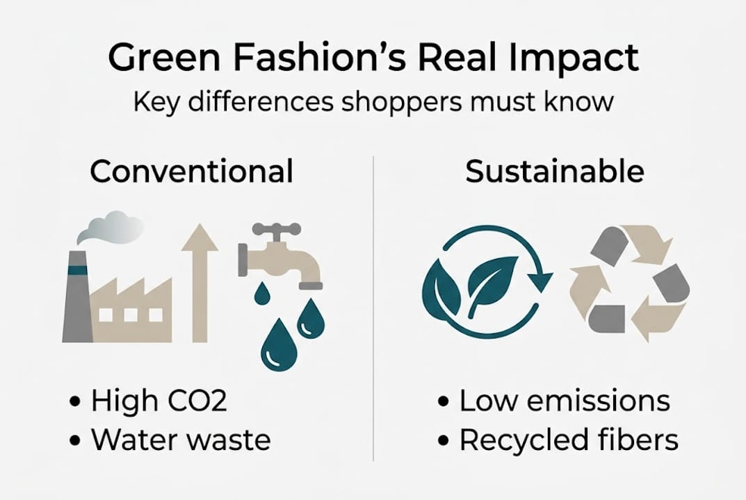 Infographic comparing green vs conventional fashion impact