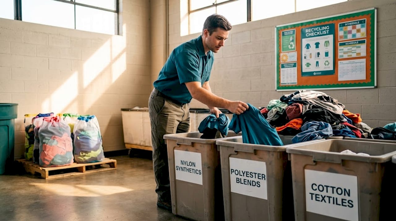 Sorting used sportswear by material for recycling