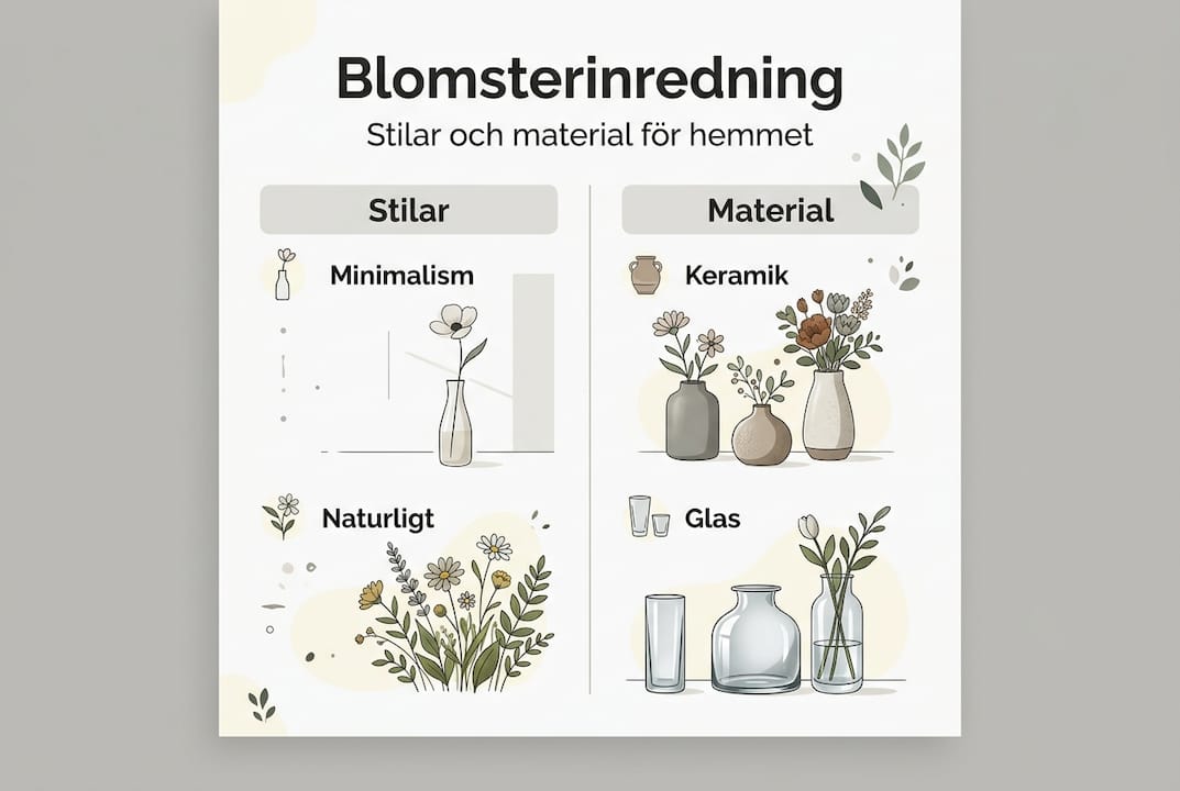 En översiktlig infografik om olika stilar och material inom blomsterdekoration