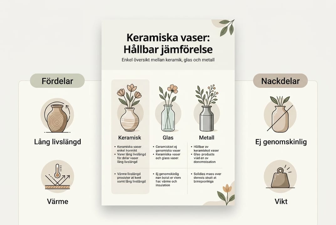Infografik som visar hur hållbarheten skiljer sig mellan keramik, glas och metall