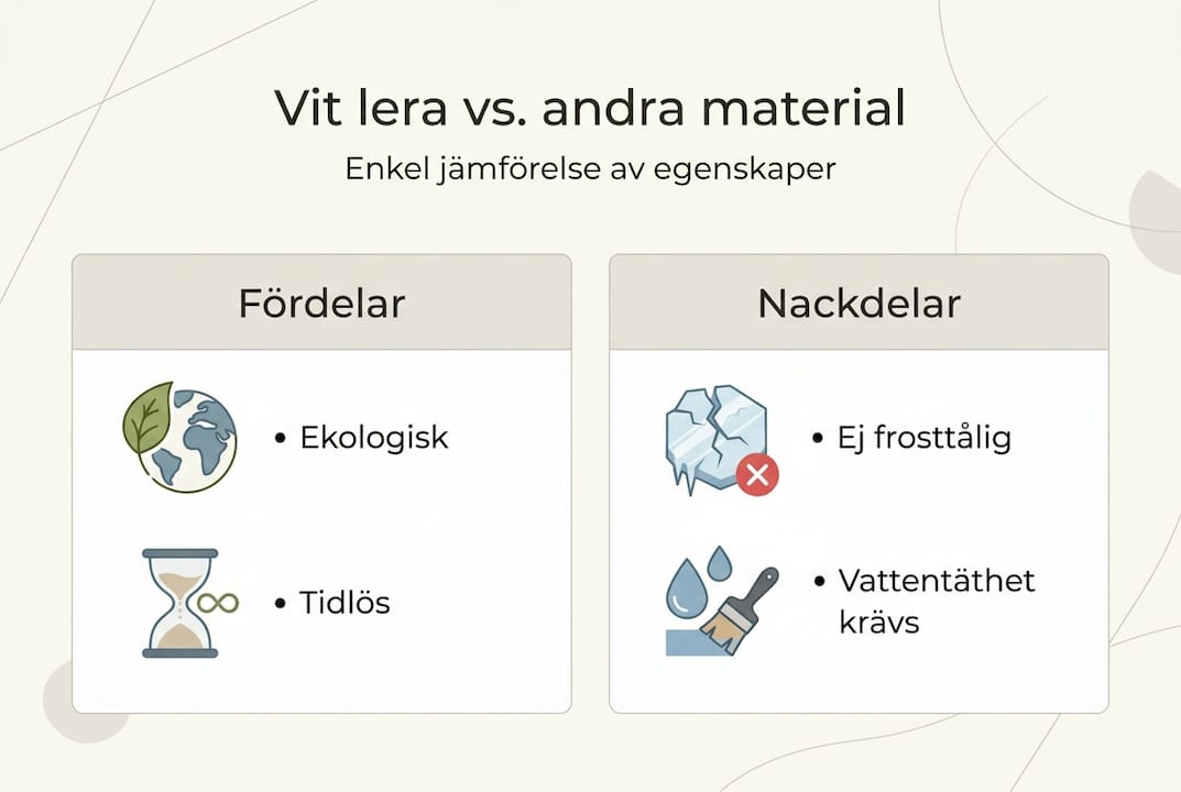 Infografik: jämförelse av egenskaper hos vit lera