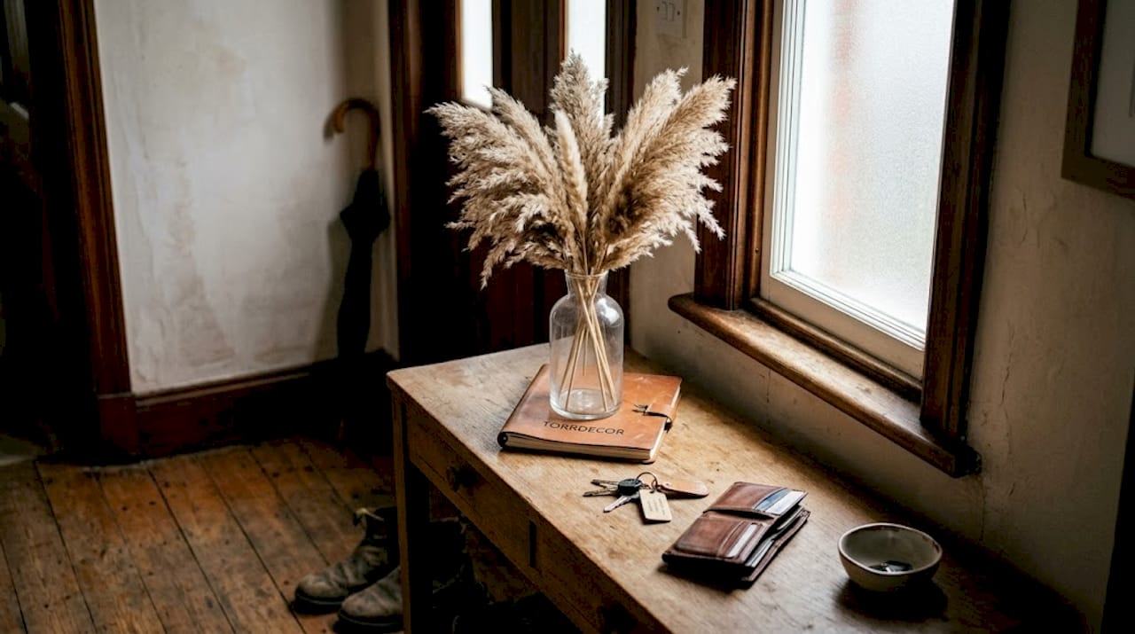 En vacker bukett med pampasgräs som pryder hallen