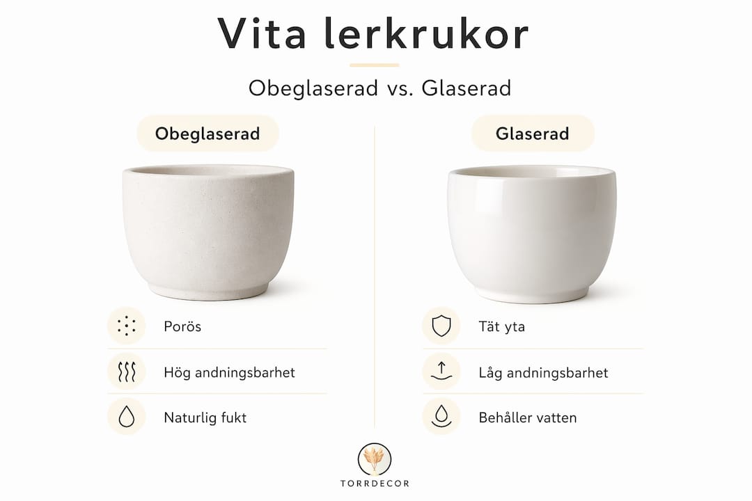 Infografik: Så skiljer sig vita lerkrukor – oglaserade vs. glaserade