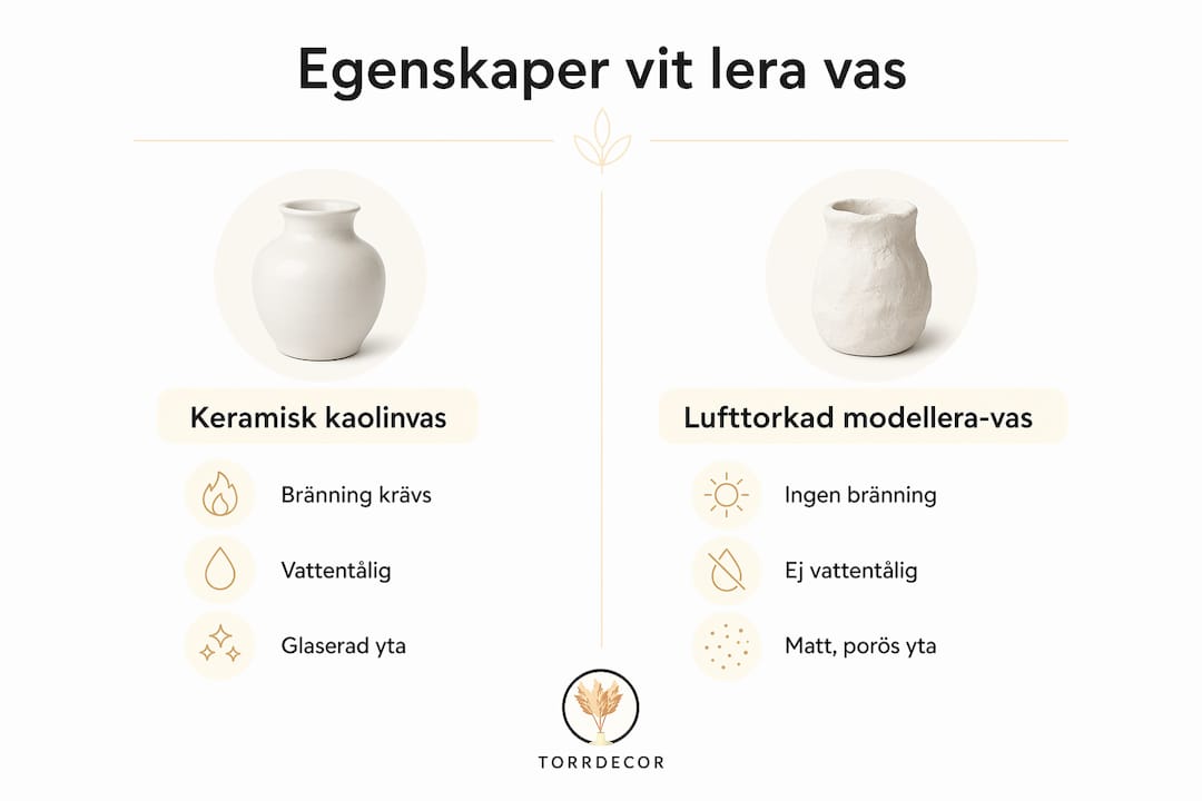 Så skiljer sig egenskaperna mellan vaser i keramik och sådana av lufttorkande lera – en överskådlig guide i form av en infografik.