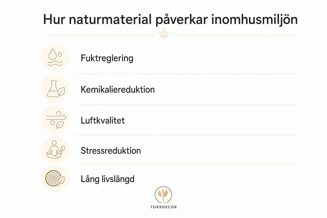 En grafisk översikt som lyfter fram naturmaterial och deras roll i inomhusmiljöer