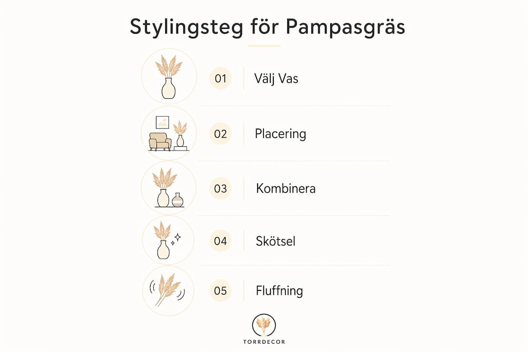 Guide: Så stylar du pampasgräs snyggt i vardagsrummet – steg för steg i en inspirerande infografik.