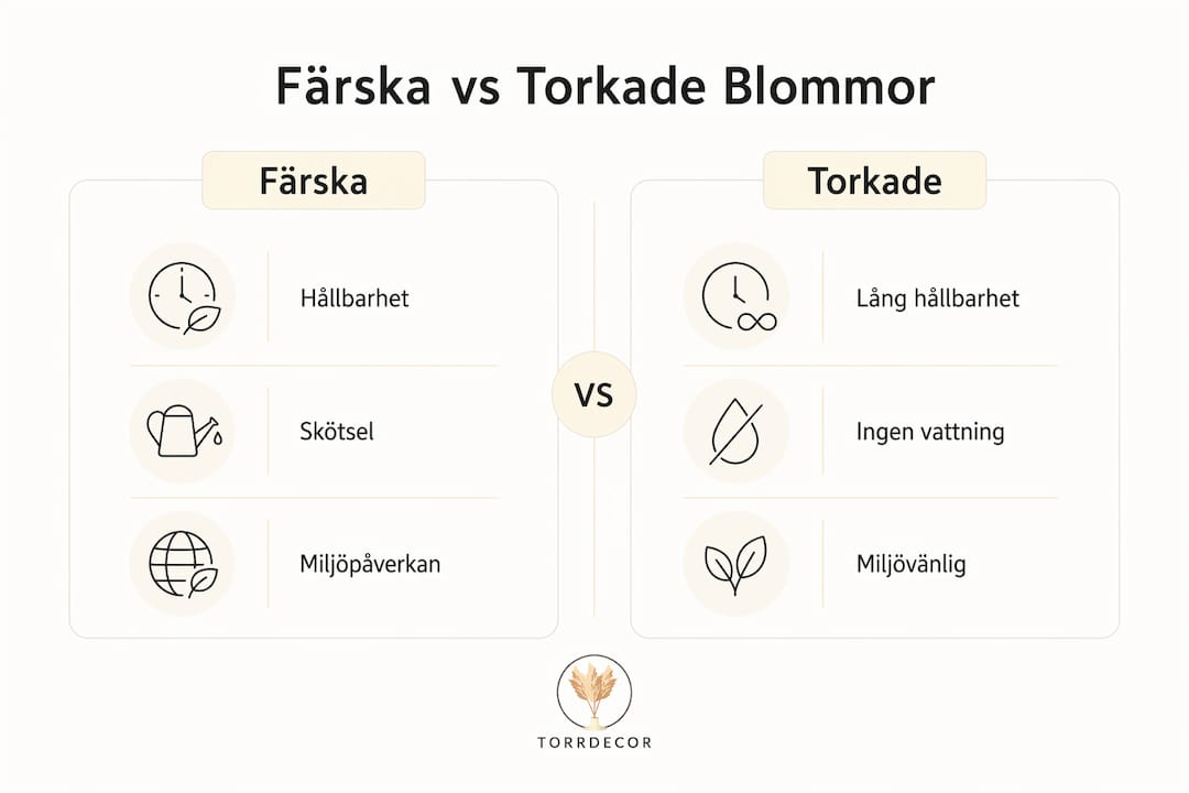 En överskådlig infograf visar skillnaderna mellan färska och torkade blommor – vilka fördelar har de och när passar de bäst?