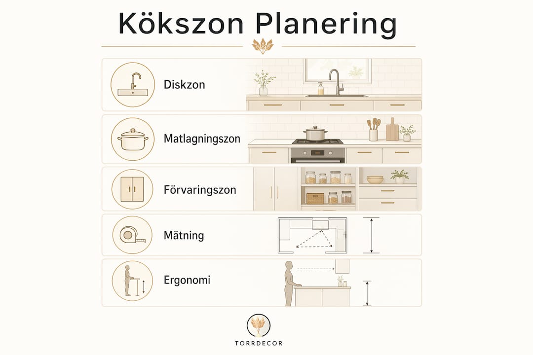 Visuel guide til smart køkkenplanlægning og praktisk zoneinddeling