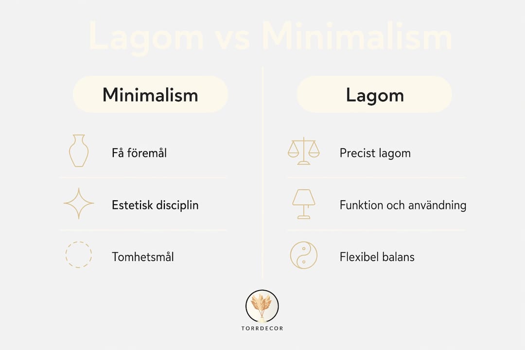 Jämförande grafik: lagom kontra minimalistisk – två stilar sida vid sida